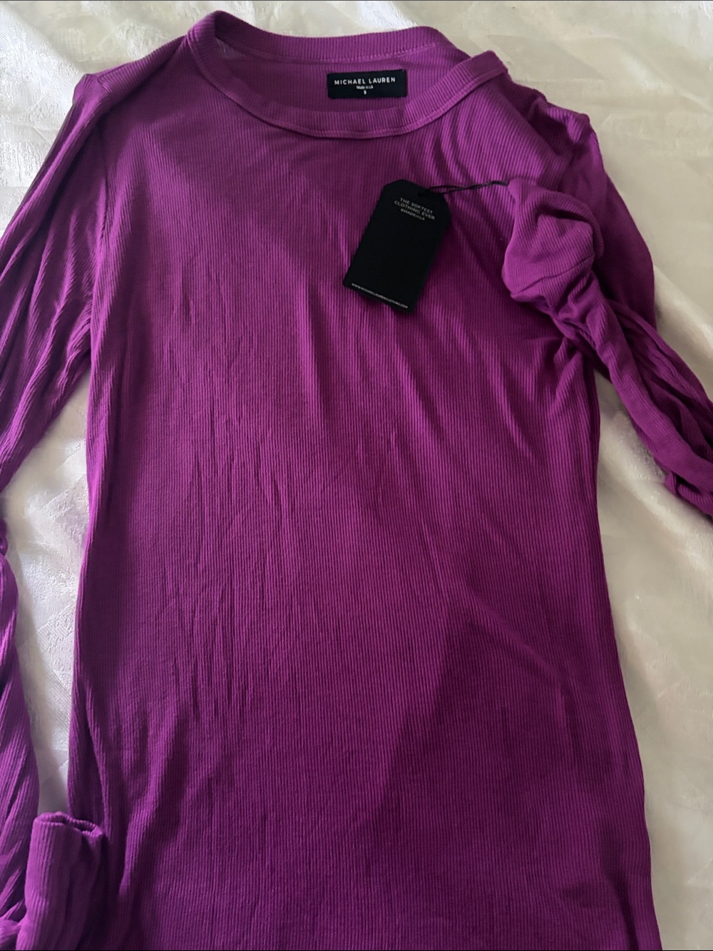 Michael Lauren Ribbed Long Sleeve Top in Plum